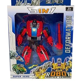   Robot átalakítható járművé – 5in1 Deformation Super Hero figura – Piros, 15 cm (Új, bontatlan)