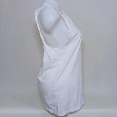 Charget fehér hátul mélyen kivágott ujjatlan tank top - M