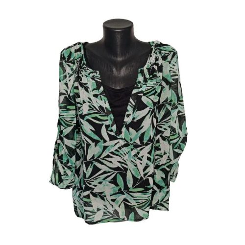 Zöld levél mintás Croft & Barrow blúz fekete top betéttel (XL)