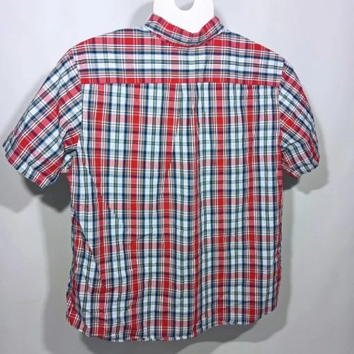 Docker’s férfi kockás rövid ujjú ing – piros-zöld-fehér, XL