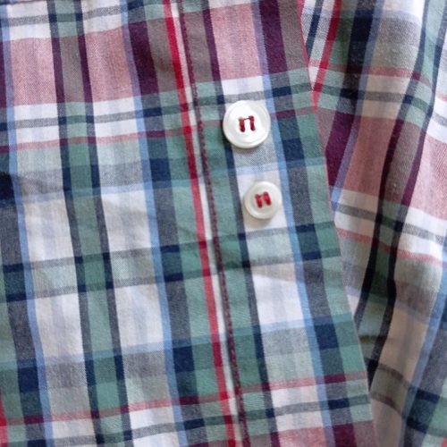 Docker’s férfi kockás rövid ujjú ing – piros-zöld-fehér, XL