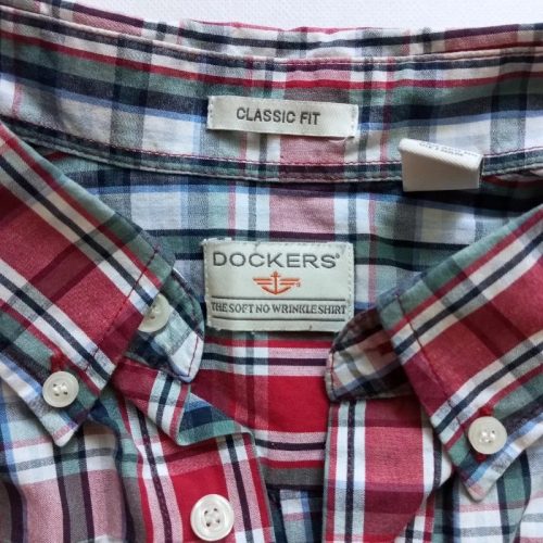 Docker’s férfi kockás rövid ujjú ing – piros-zöld-fehér, XL