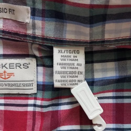 Docker’s férfi kockás rövid ujjú ing – piros-zöld-fehér, XL