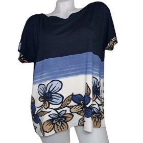   Emilfa sötétkék-krém felső kék virágmintával – XXL 