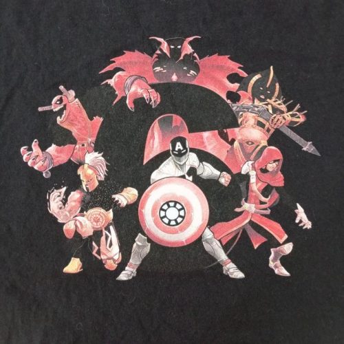 Gildan fekete póló szuperhősök mintával – XL