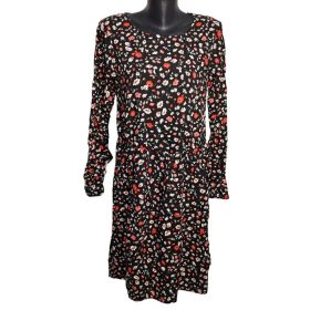   Virágmintás hosszú ujjú viszkóz egész midiruha – fekete alapon Gina 40