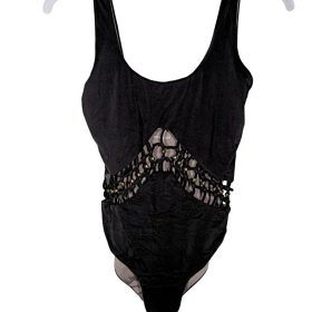  Goldenpoint fekete egyrészes fürdőruha aranydíszes, kötött hálós betéttel