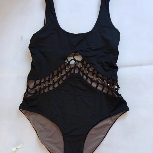 Goldenpoint fekete egyrészes fürdőruha aranydíszes, kötött hálós betéttel