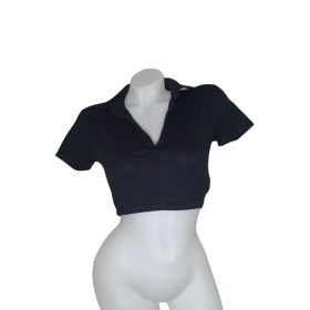 H&M DIVIDED fekete galléros crop-top – S méret