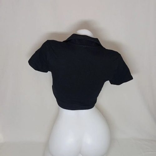 H&M DIVIDED fekete galléros crop-top – S méret