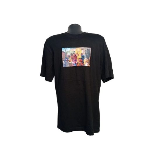 H&M Sesame Street grafika fekete póló nosztalgikus minta laza stílus