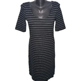 H&M fekete-fehér csíkos pamut midi ruha – M (89 cm)