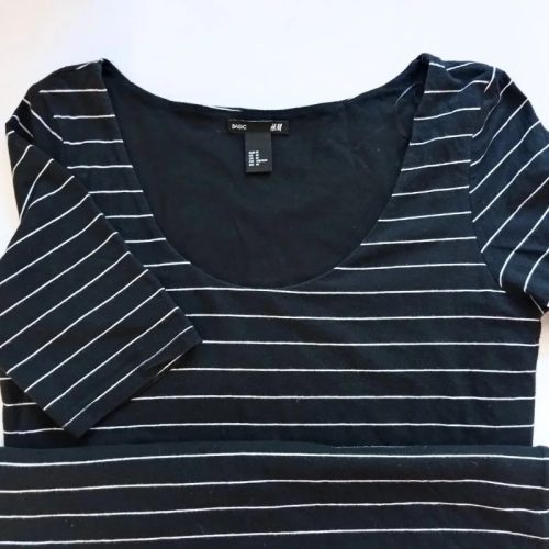 H&M fekete-fehér csíkos pamut midi ruha – M (89 cm)