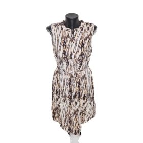 Kenar barna mintás női lenvászon midi ruha övvel 40-es