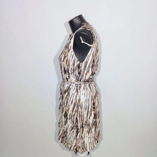 Kenar barna mintás női lenvászon midi ruha övvel 40-es