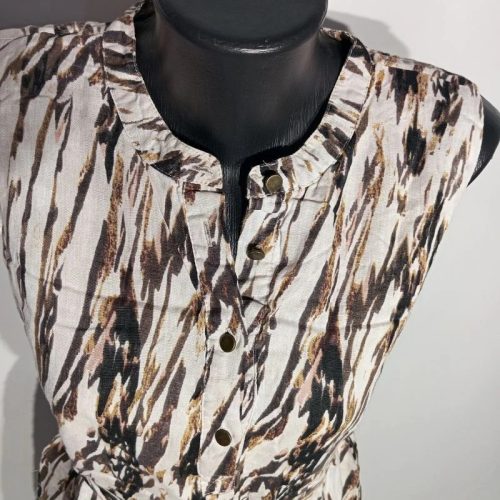 Kenar barna mintás női lenvászon midi ruha övvel 40-es