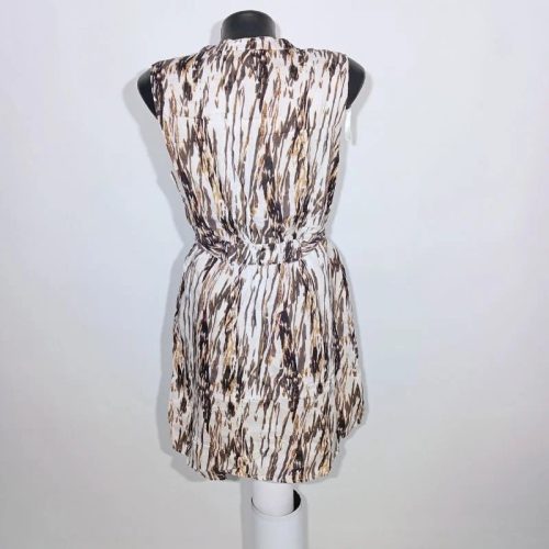 Kenar barna mintás női lenvászon midi ruha övvel 40-es