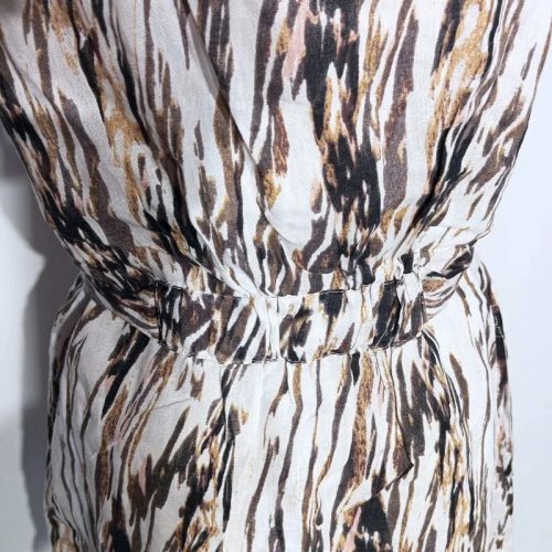 Kenar barna mintás női lenvászon midi ruha övvel 40-es