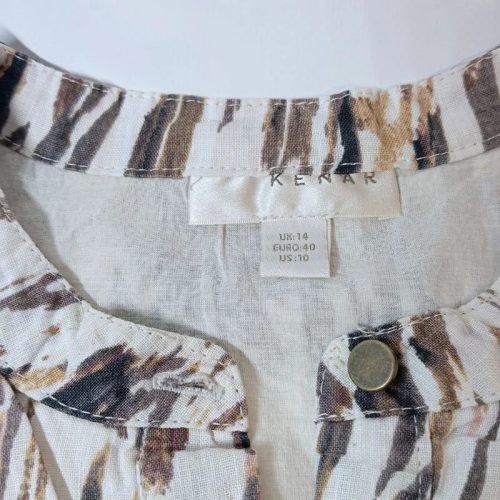 Kenar barna mintás női lenvászon midi ruha övvel 40-es