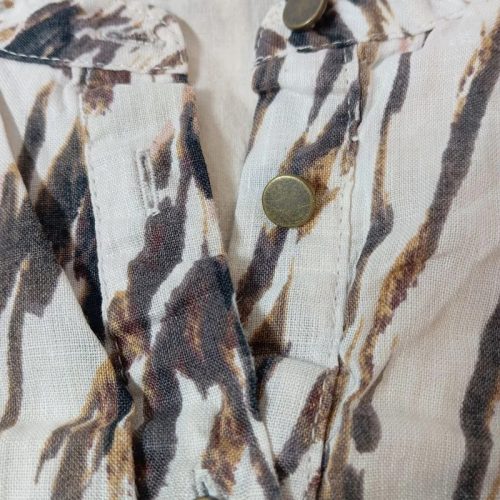 Kenar barna mintás női lenvászon midi ruha övvel 40-es