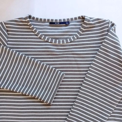 KIABI szürke-fehér csíkos bordázott pamut ruha – XS