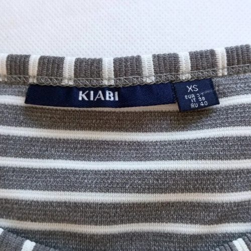 KIABI szürke-fehér csíkos bordázott pamut ruha – XS