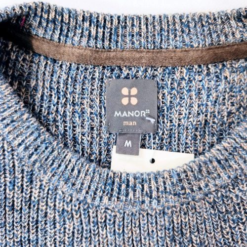 MANOR Man férfi kötött pulóver – Pima pamut, kék melírozott, M