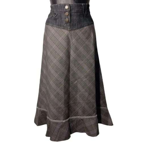 Mayo Chix-elegáns-kockás-szoknya-denim-betéttel