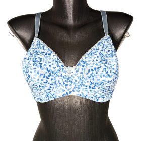   Kék-fehér levelekkel díszített, merevítős, nem szivacsos női melltartó – 70C