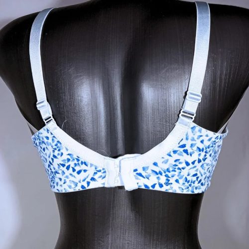 Kék-fehér levelekkel díszített, merevítős, nem szivacsos női melltartó – 70C