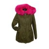 Ciklámen szőrmebéléses khaki parka kabát (EU 34 / XS)