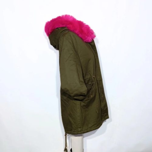 Ciklámen szőrmebéléses khaki parka kabát (EU 34 / XS)