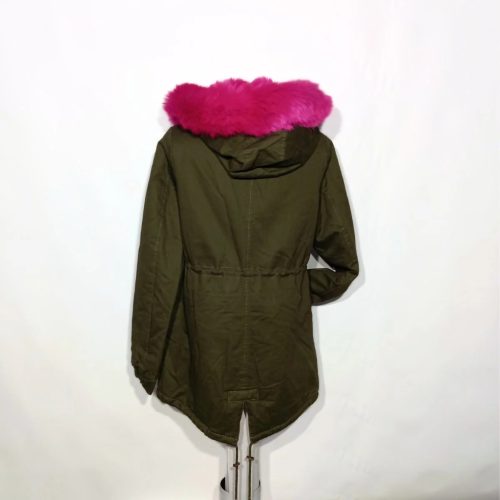 Ciklámen szőrmebéléses khaki parka kabát (EU 34 / XS)