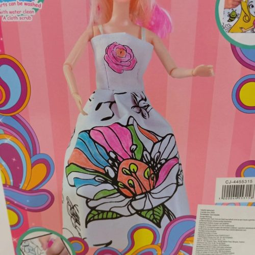 Girl Stylish színezhető ruha babaszett filctollakkal, kreatív gyerekjáték 3+ – 28 cm baba