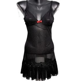 Fekete hálós átlátszó női hálóing masnival (38/40)