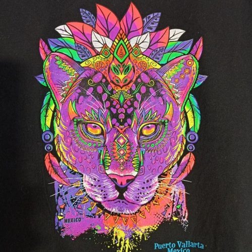 Színes Puerto Vallarta oroszlánfejes unisex T-shirt– fekete, 100% pamut