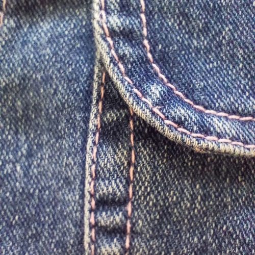 Kislány farmerdzseki rózsaszín csíkos ujjrésszel – 128-134-es, hímzett mintával