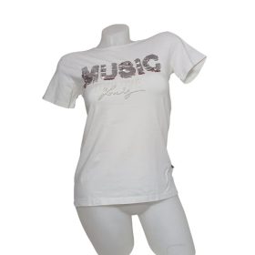 Mix’n Match fehér flitteres “MUSIC” női top – L