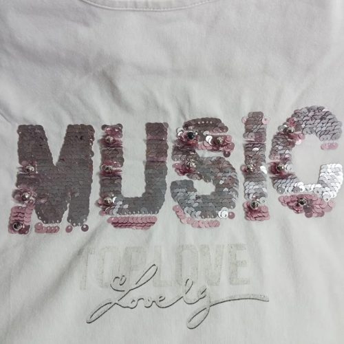 Mix’n Match fehér flitteres “MUSIC” női top – L