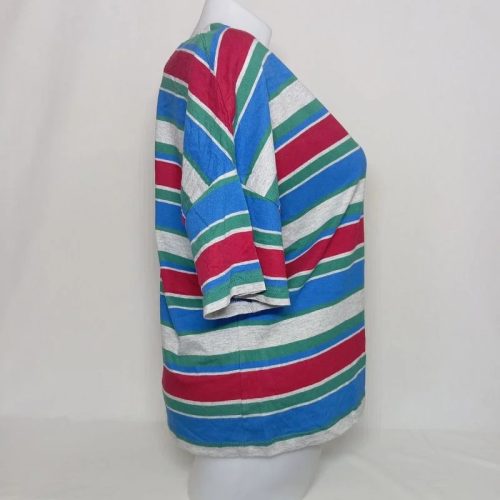 Nice & Chic színes csíkos ejtett vállú oversized póló – L méret