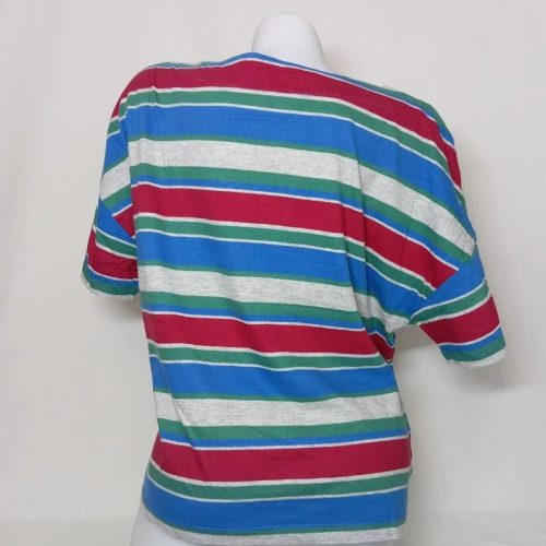 Nice & Chic színes csíkos ejtett vállú oversized póló – L méret