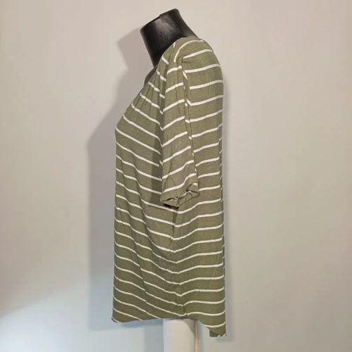 Old Navy zöld-fehér csíkos női póló – V-nyakú, kényelmes fazon XL