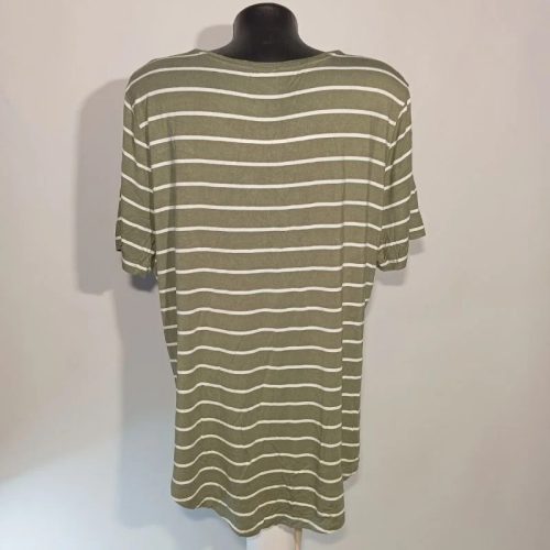 Old Navy zöld-fehér csíkos női póló – V-nyakú, kényelmes fazon XL
