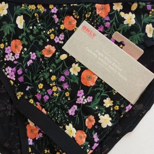 ONLY fekete, virágmintás magas derekú bikini alsó – Cotton Classic Wild Poppy (L)