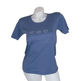 OP Lady kék női Basic póló strasszos szívekkel – M