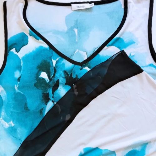 Ricki's virágmintás laza trikó – kék-fehér, XL