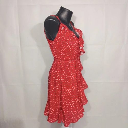 Shein piros fodros miniruha fehér szív minta