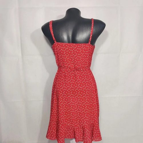 Shein piros fodros miniruha fehér szív minta