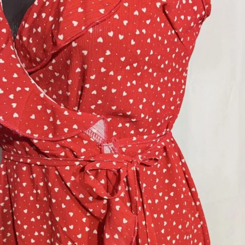 Shein piros fodros miniruha fehér szív minta