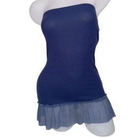 Tezenis kék pánt nélküli miniruha fodros szegéllyel